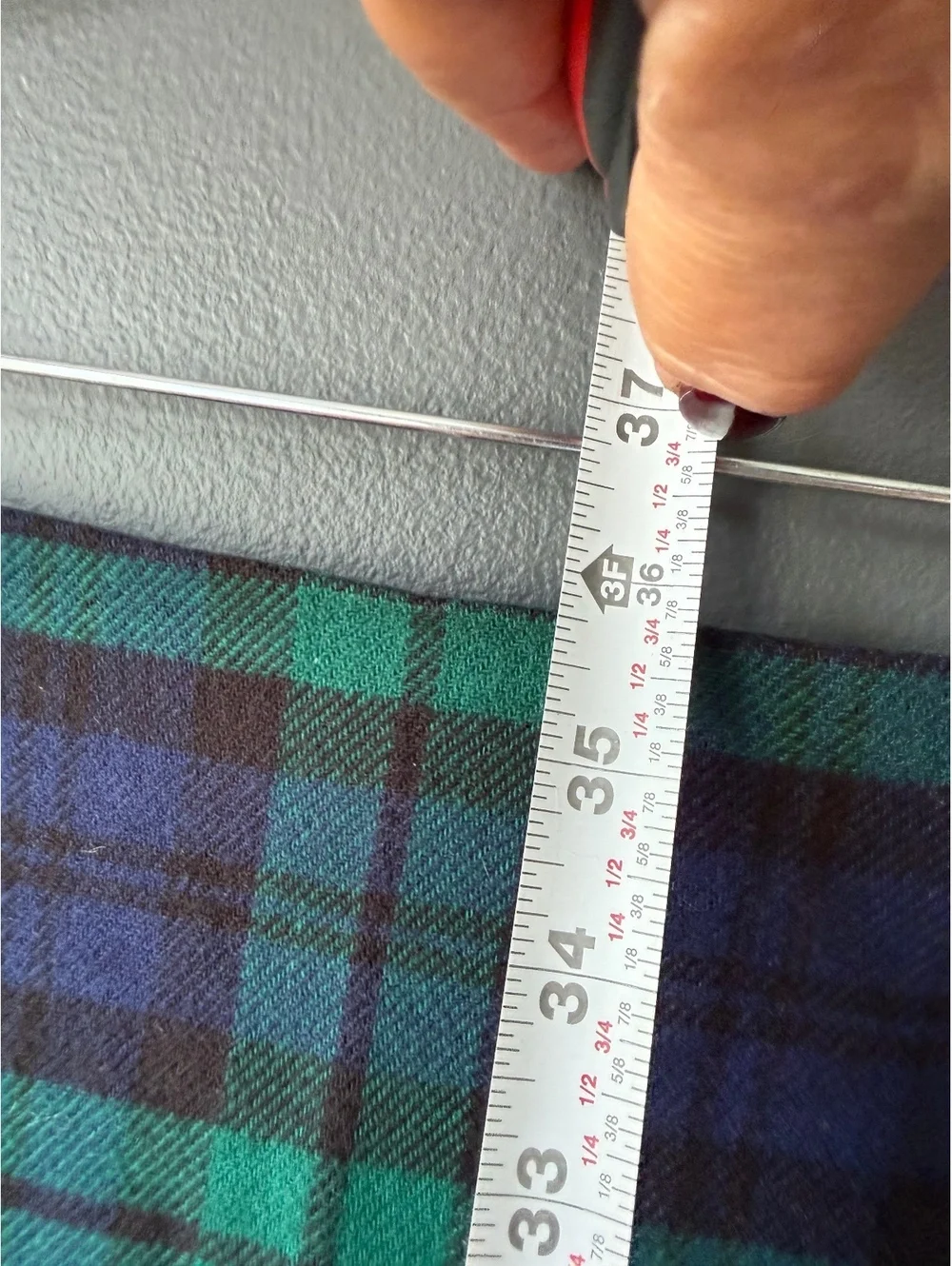 Lands' End Blue and Green Plaid Wool Scarf with Fringe